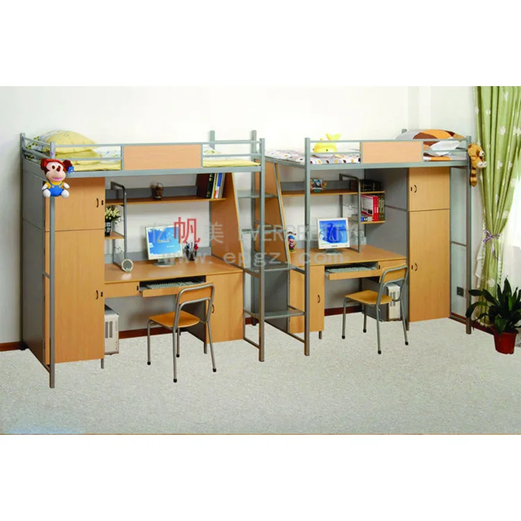 Dormitory Furniture College Students Dormitory Bed Integrated Desk with Wardrobe Multi-Function Staff  Factory Single Iron Bed