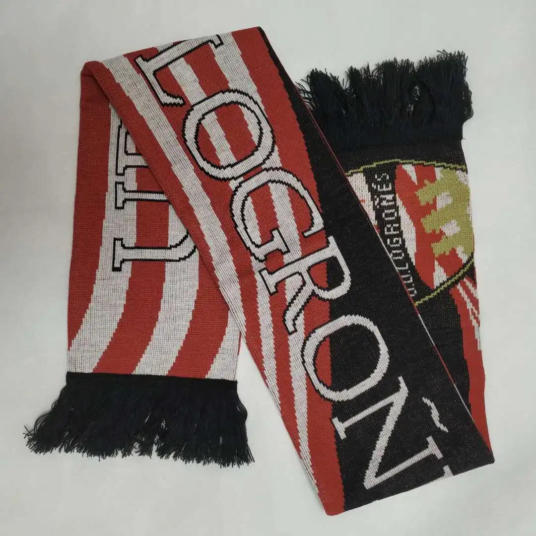 ladies winter  solid multi-colors jacquard woven acrylic knitted soccer club scarfs   for National country flag