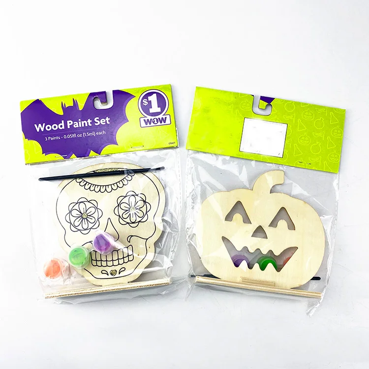 Low price best quality Halloween decoration wood paint set diy wooden painting set painting for kids
