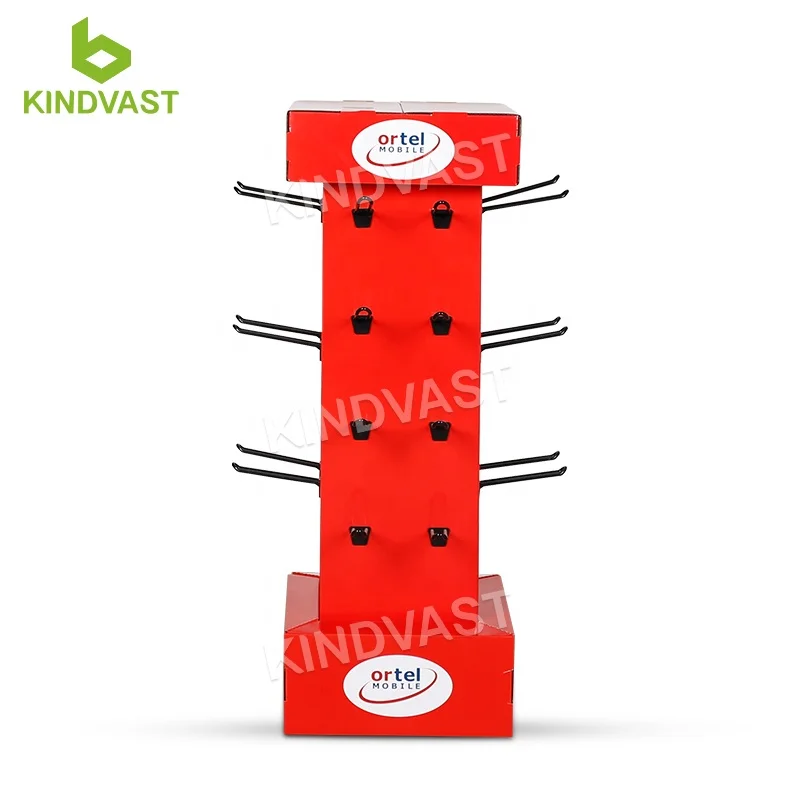 Retail Cardboard Paper Rotating Hook Display Stand For Electronics