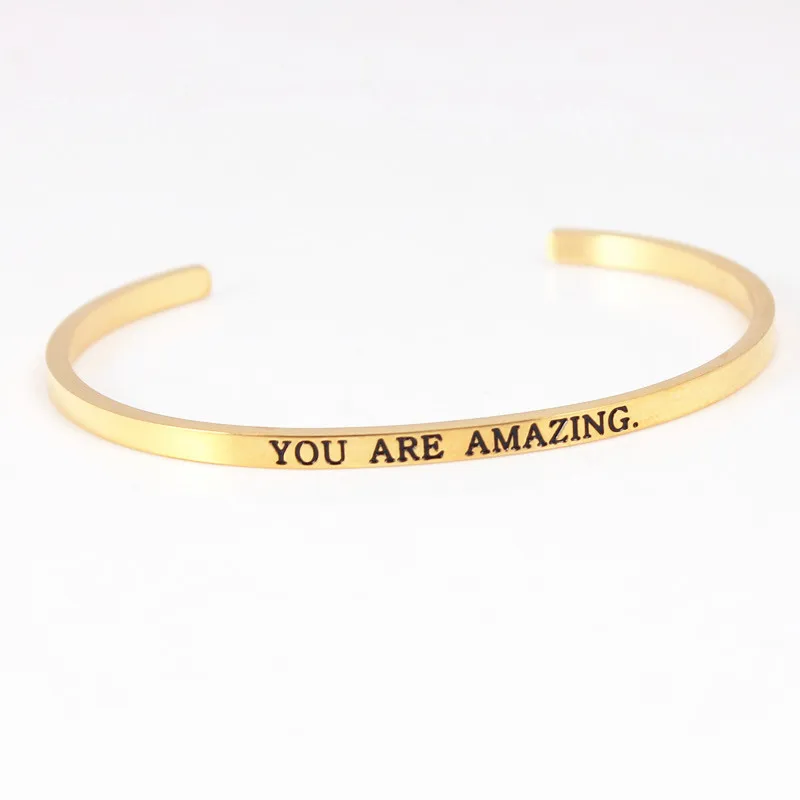 Personalized Bangle Bracelets Stainless Steel Custom Engraved Wrist Bracelet Cuff Bangle Inspirational Quote Message Bracelets