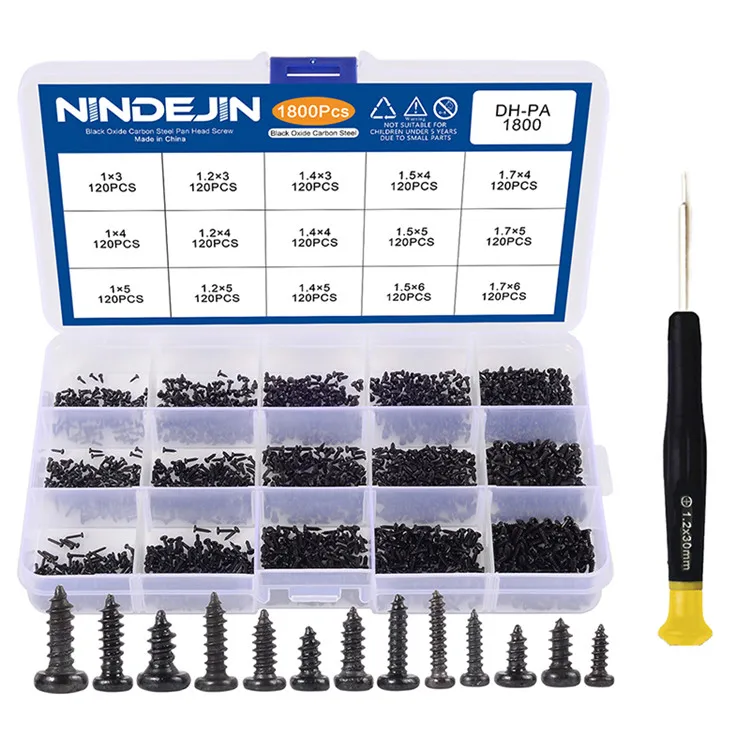 Винт Самонарезающий nindjin M1 M1.2 M1.4 M1.5 M1.7 черный с круглой головкой