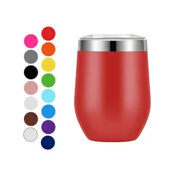 Hot Sales Powder Coated 12oz Insulated Wine Glass Tumbler With Clear Lid