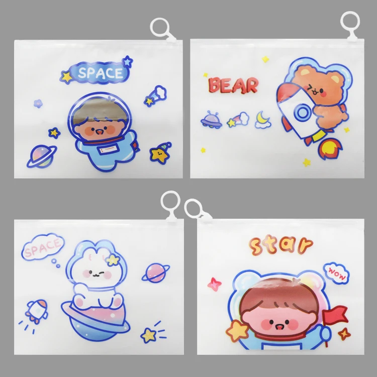 Kawaii Unique Plastic Clear Flat Stationery School Packing Cases Blank Transparent Pvc Small Pencil Storage Bag