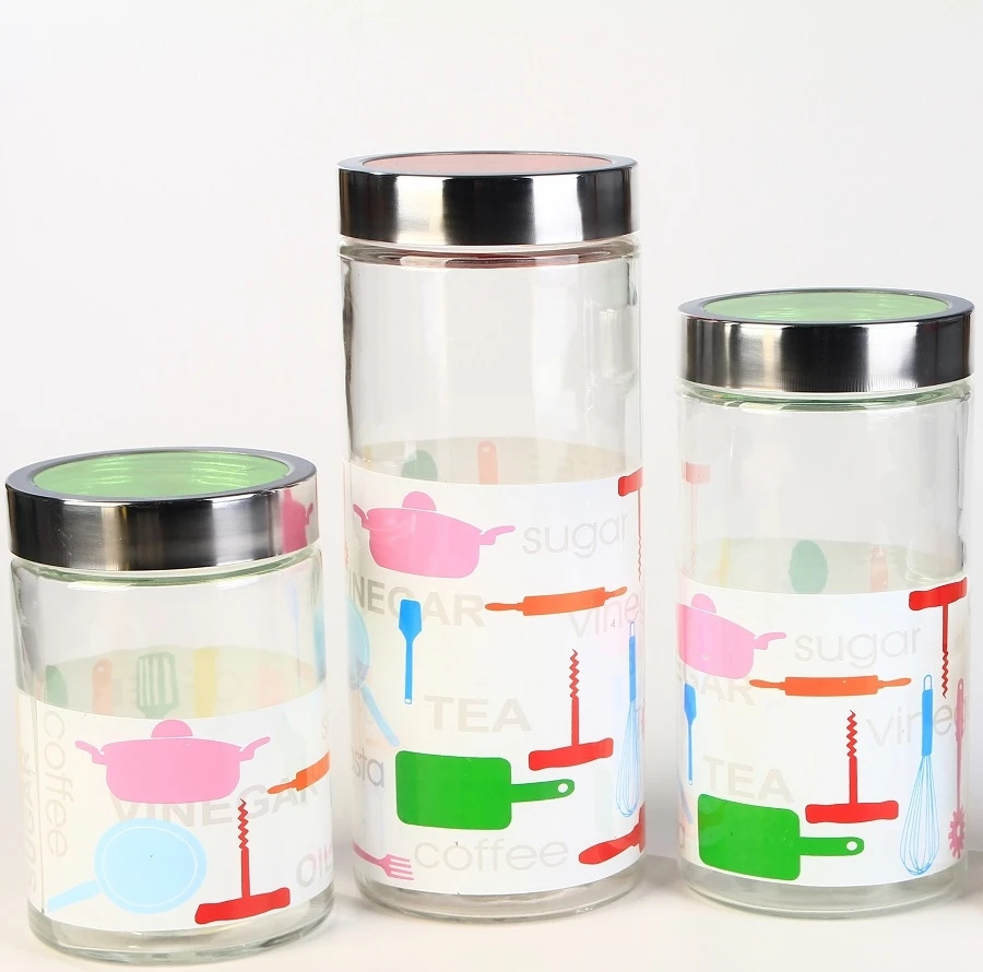 Красивые кухонные стеклянные контейнеры, наборы контейнеров для хранения, круглая стеклянная банка с металлической крышкой