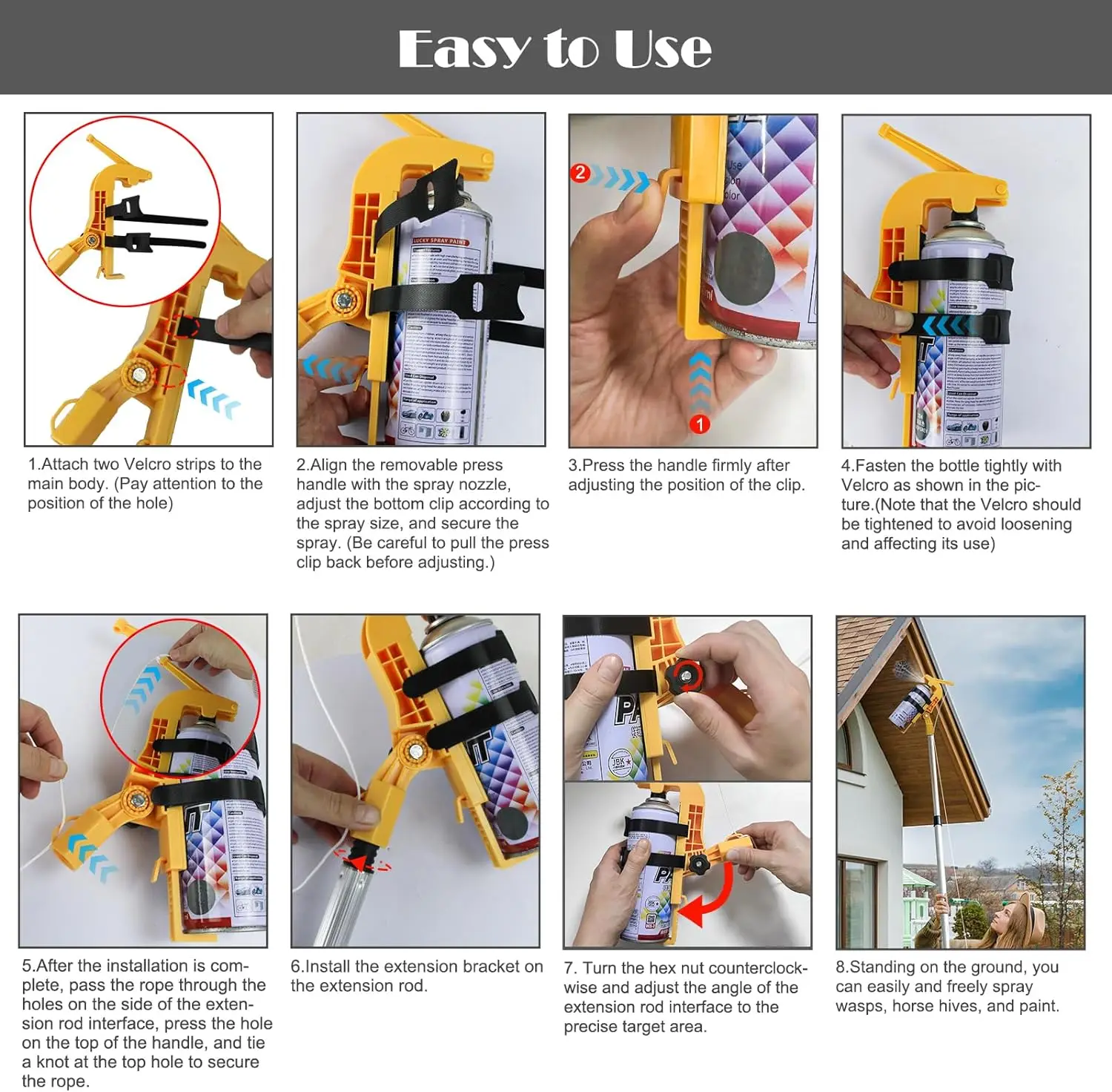 Adjustable Angle Heavy Duty Spray Can Extension Pole Adaptor Spray Can Trigger Handle for Most Aerosol Cans and Powder Dusters
