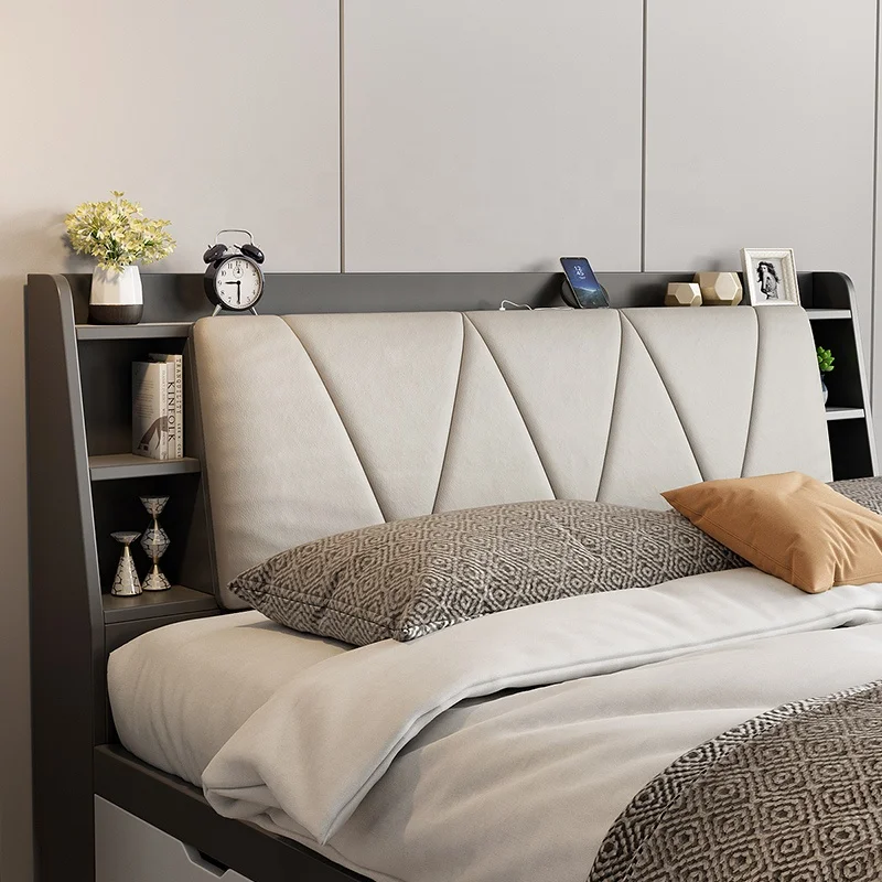 High Quality Bed Room Furniture Bedroom Double Size Storage Wooden Mattress Bed with Drawers