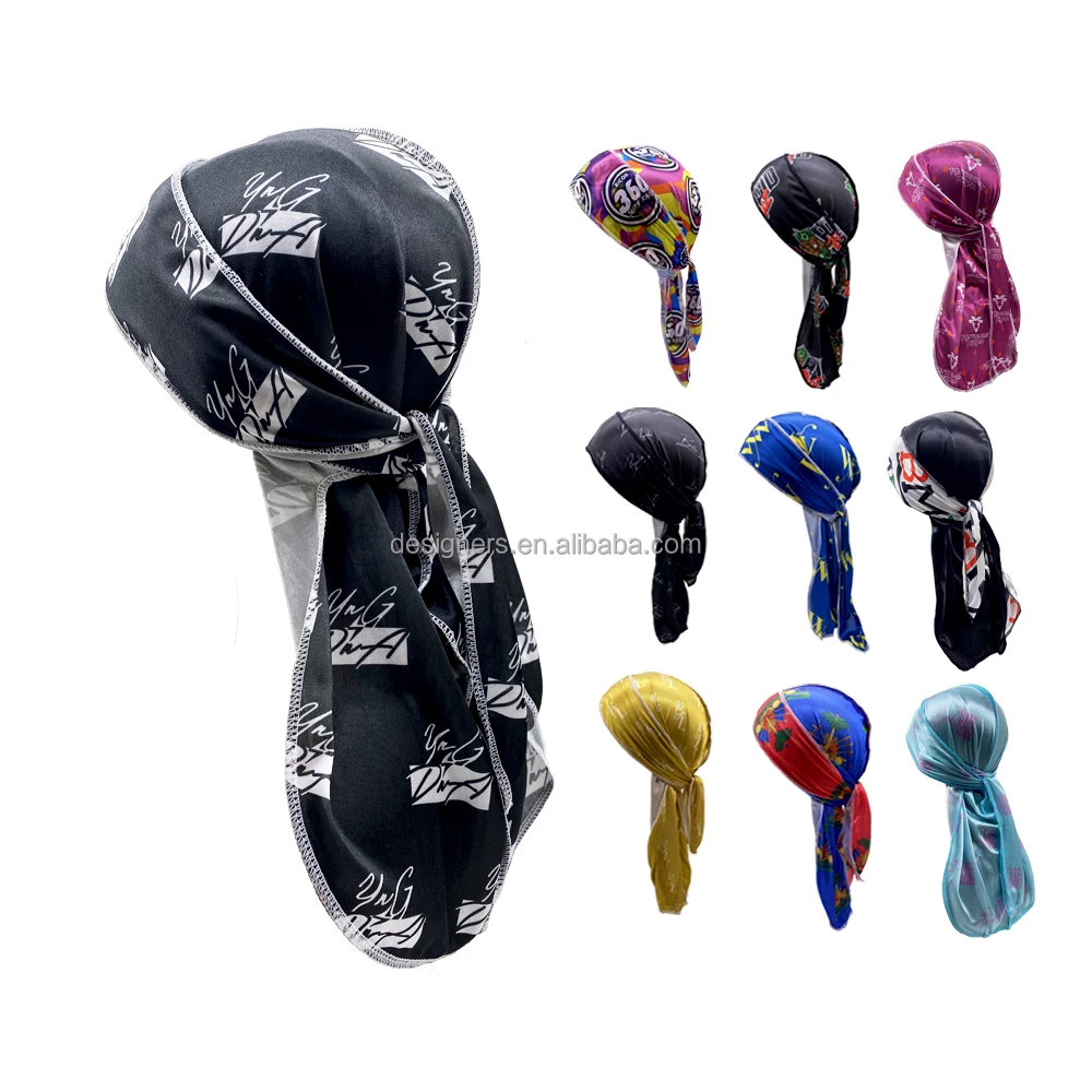 Customized all over the gradient logo designer durag turban cap custom bonnet durag for men and women
