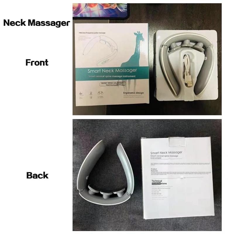 Tens Low Frequency Pulse Heating Cervical Massage Wireless 4D Deep Tissue Shiatsu Vibration Smart Neck Massager with 6 Modes