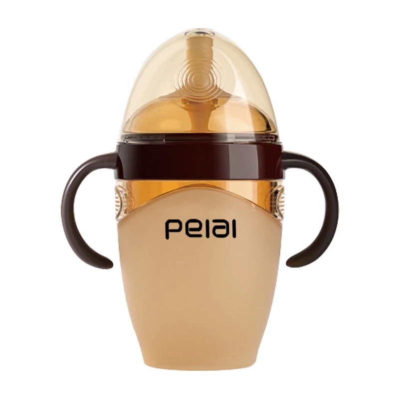 Bisphenol Free Non Toxic Food Grade 240ml Soft Nano Silicone Body Natural Breast Baby Milk Bottle With Handle