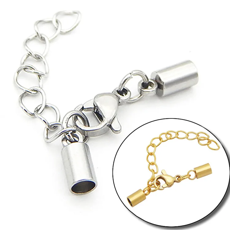 Stainless Steel 1.2-8mm Lobster Clasps Hooks Extending chain Leather Cord Crimps End Tip Caps Connectors DIY For Jewelry Making