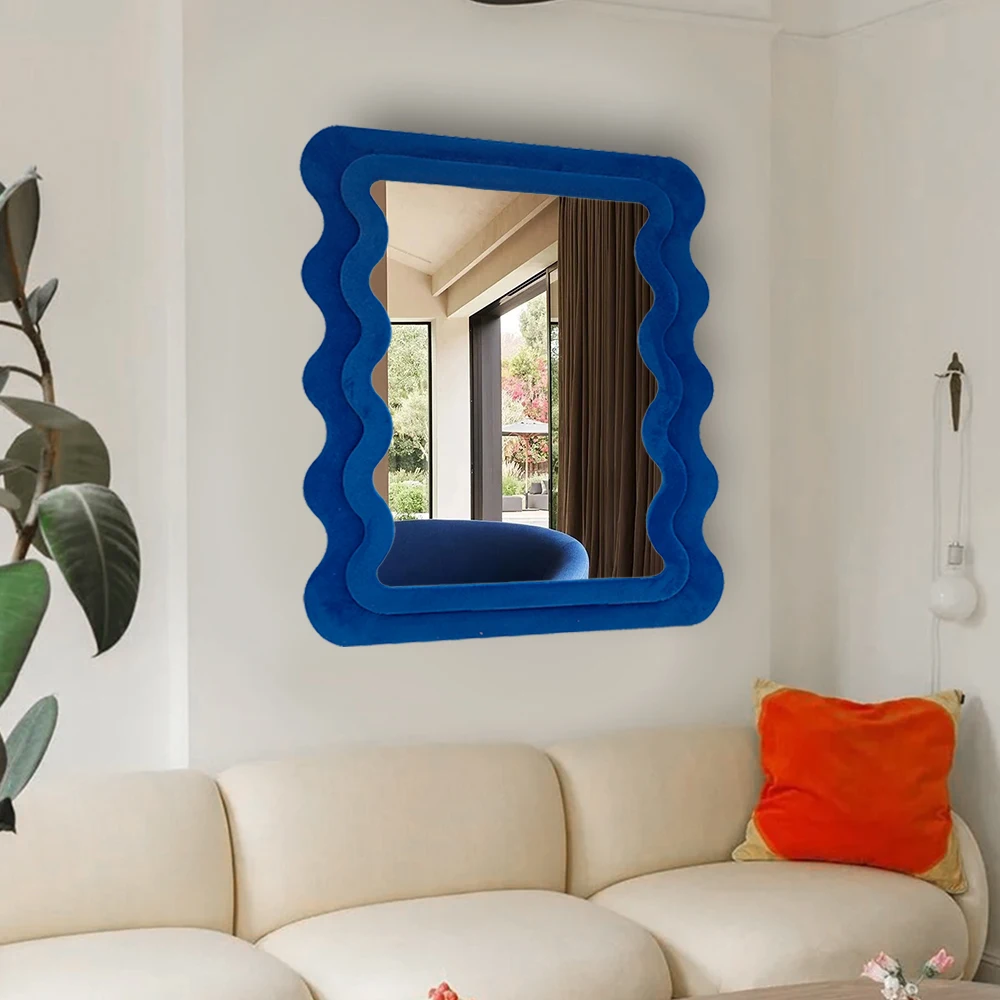 2024 New Promotion Wooden Mirror Spiegel Modern Irregular Wavy Long Home Goods Luminous Elegant Full Length Large Floor Mirrors