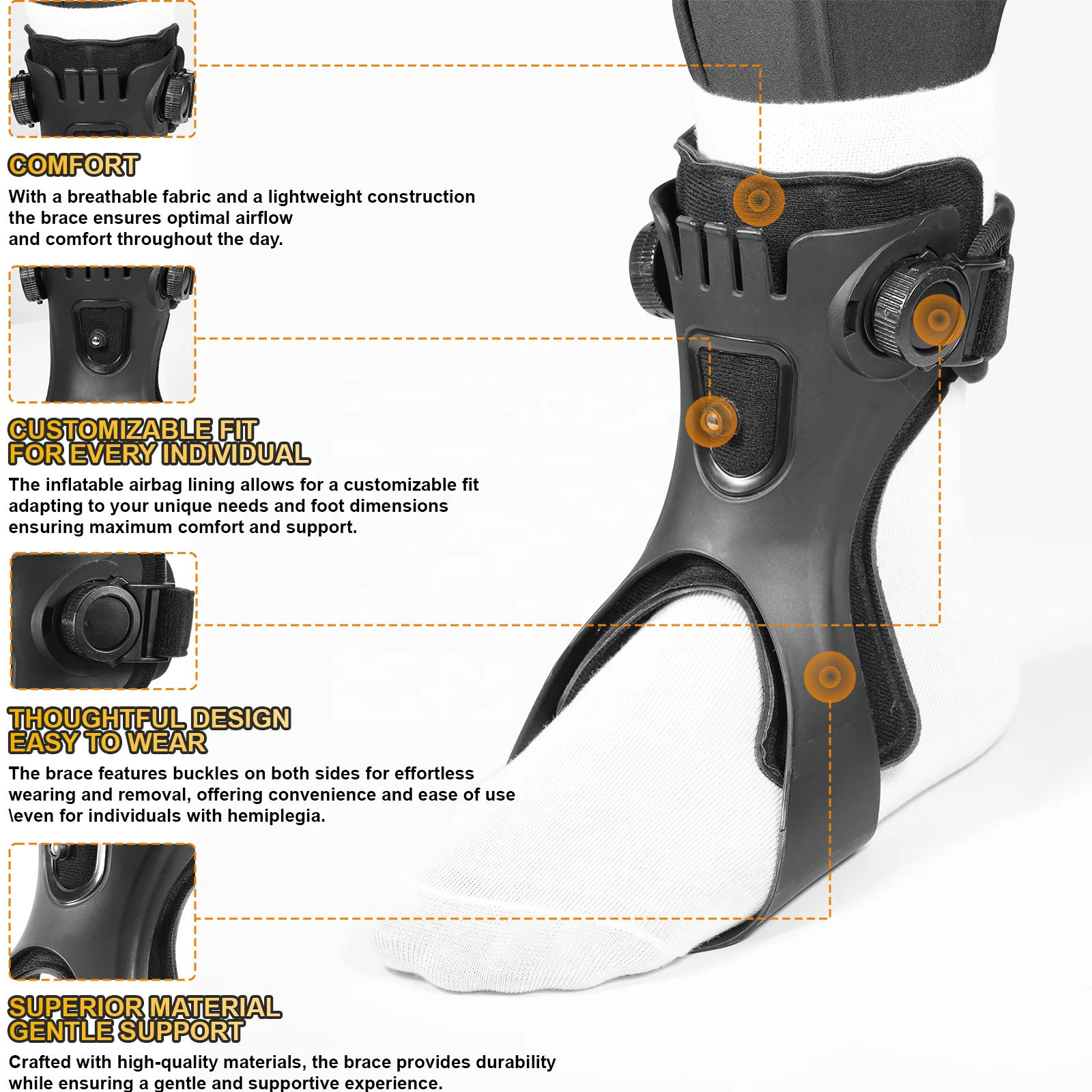 Drop Foot Stabilizer AFO Splint Adjustable Foot Drop Brace for Walking Ankle Foot Orthosis Support Brace for Men