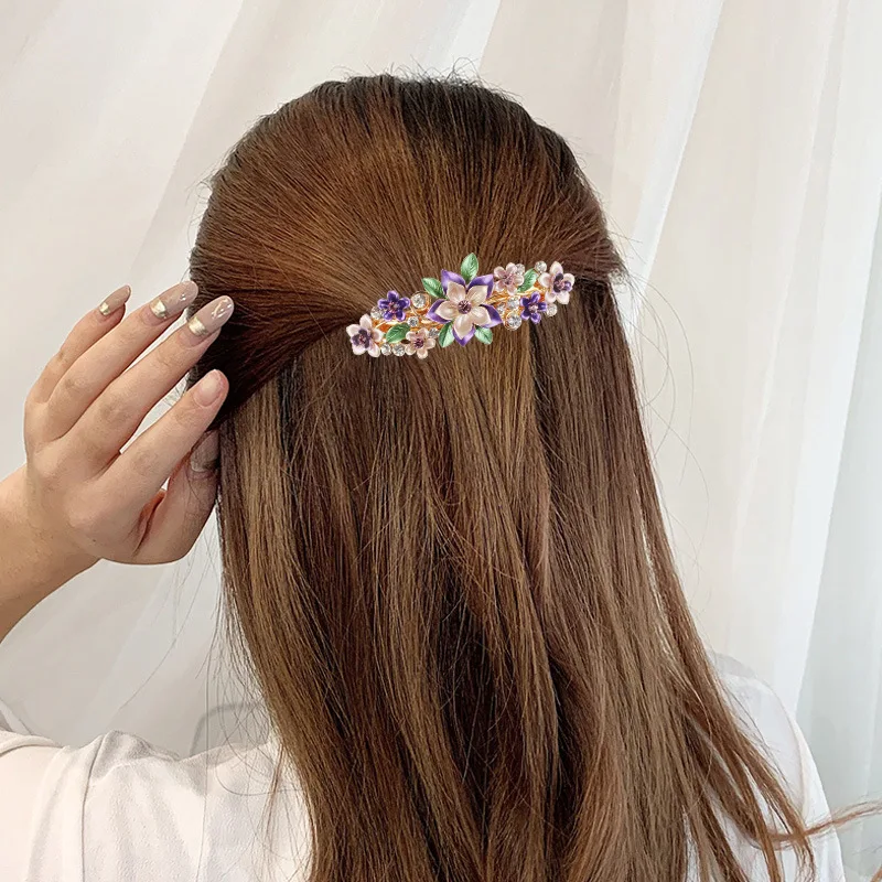 2022 Spring Hair Clips Horizontal Clip Korean Rhinestone  Flower Girl Pony Tail Hair Clip Hair Accessories
