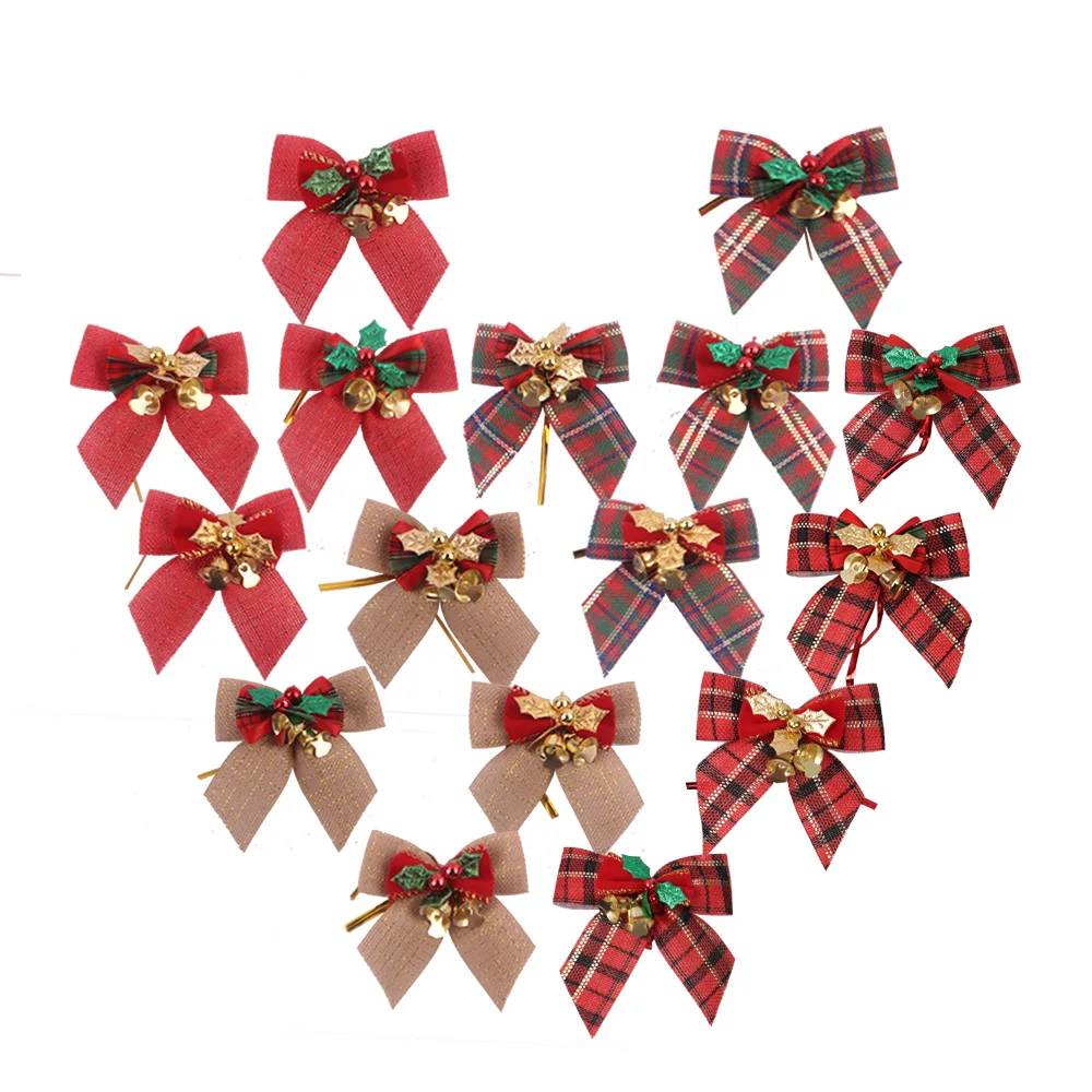 Bowknots Christmas Bows With Iron Bells Christmas Tree Decorations Party Tie DIY Gift Bow Mini Craft