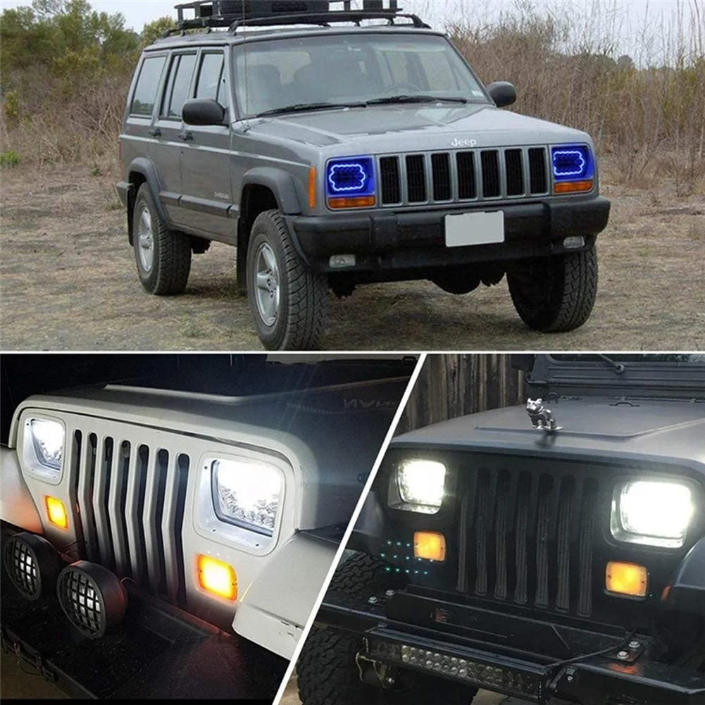 5X7 inch LED truck light, Amber Yellow Halo Angel Eyes Sealed Beam Hi/Lo H6054 H5054 H6014 7x6 5x7 inch Square LED Headlights