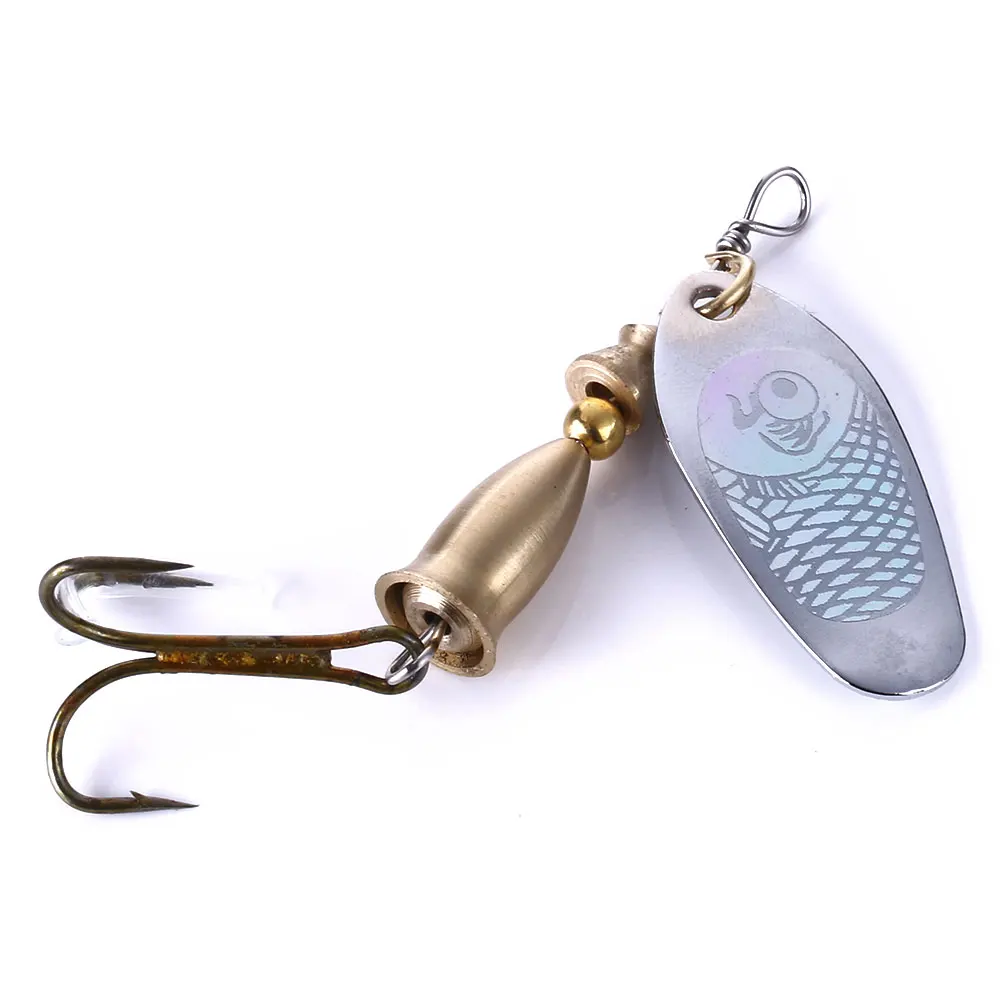 5pcs Set Bag Double Side Paper Card Packaging 7CM 8 5G Mental Gold Fishing Spinner Pesca Tractor Lure Bait