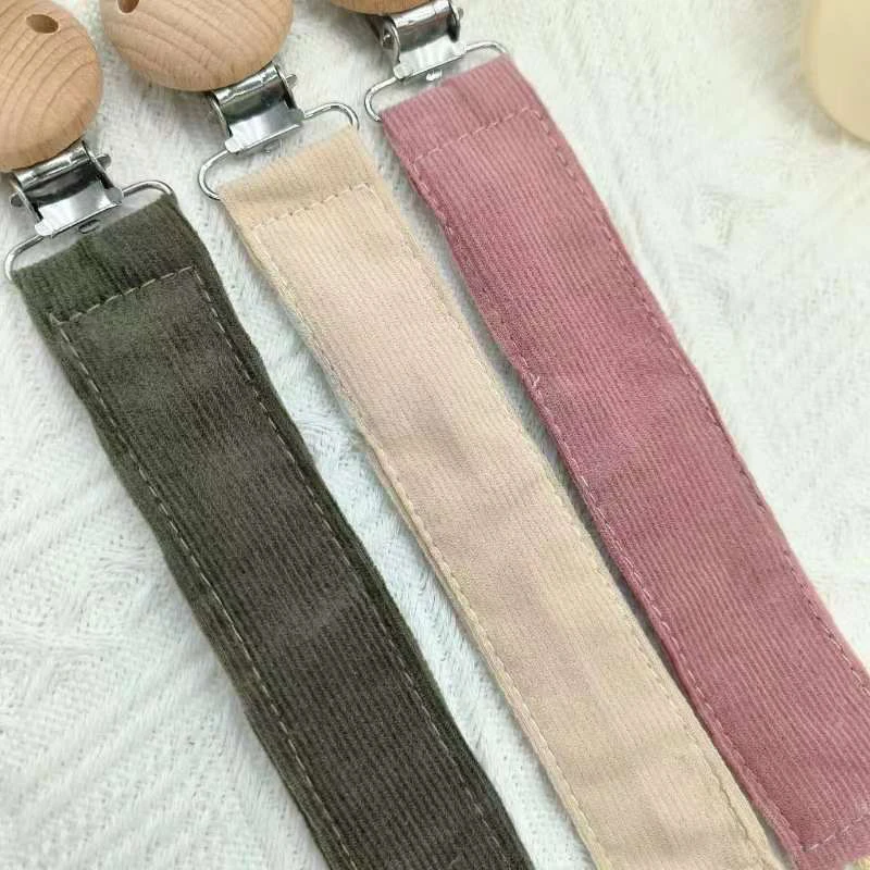 BPA Free Baby Girl Boy Cotton Corduroy Leash Sooth Holder Fabric Pacifier Clip Baby Necessary