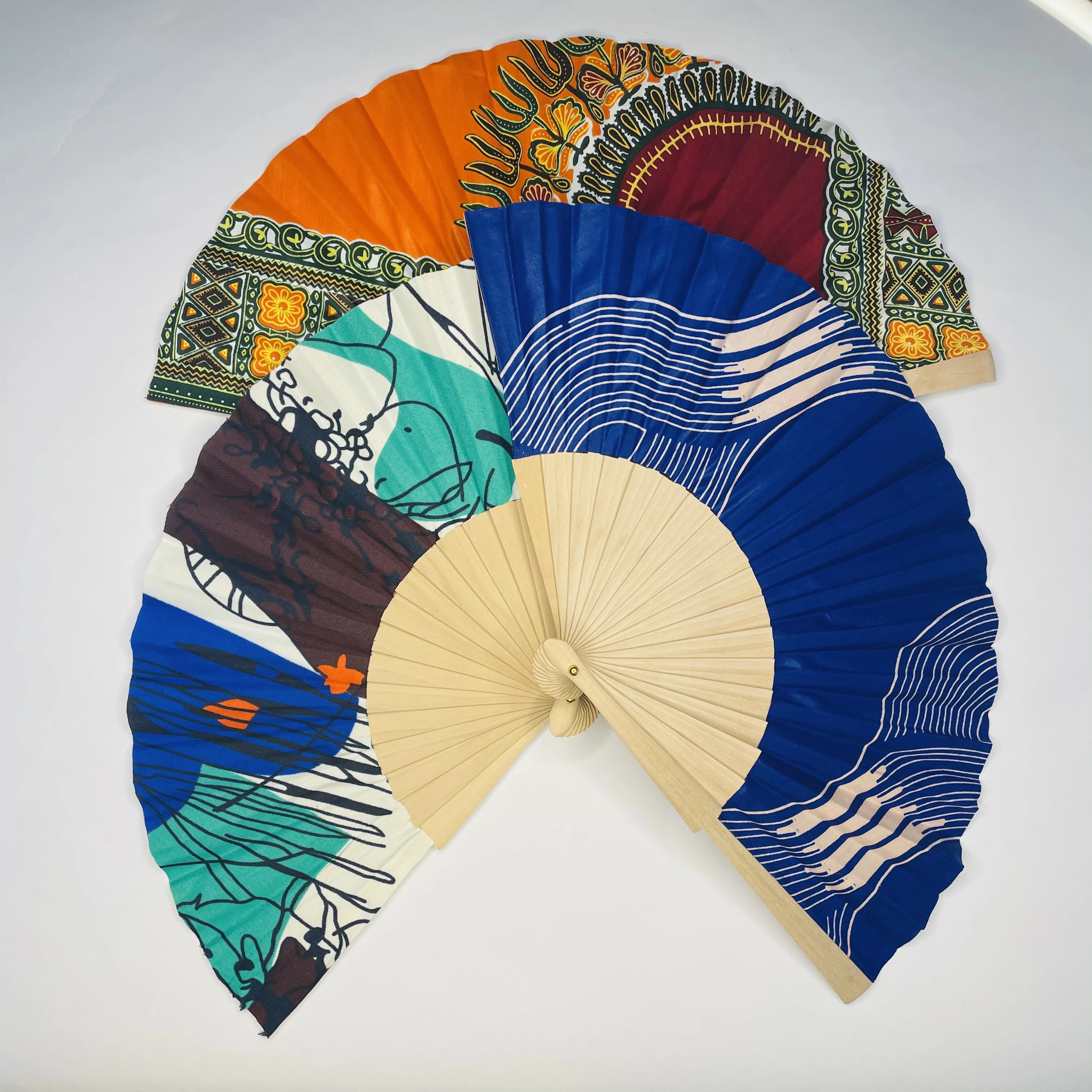 African Print Bamboo Hand Fans Wholesale Customize High Quality New Design Daily Using Gift Bamboo Crafts Hand Fans