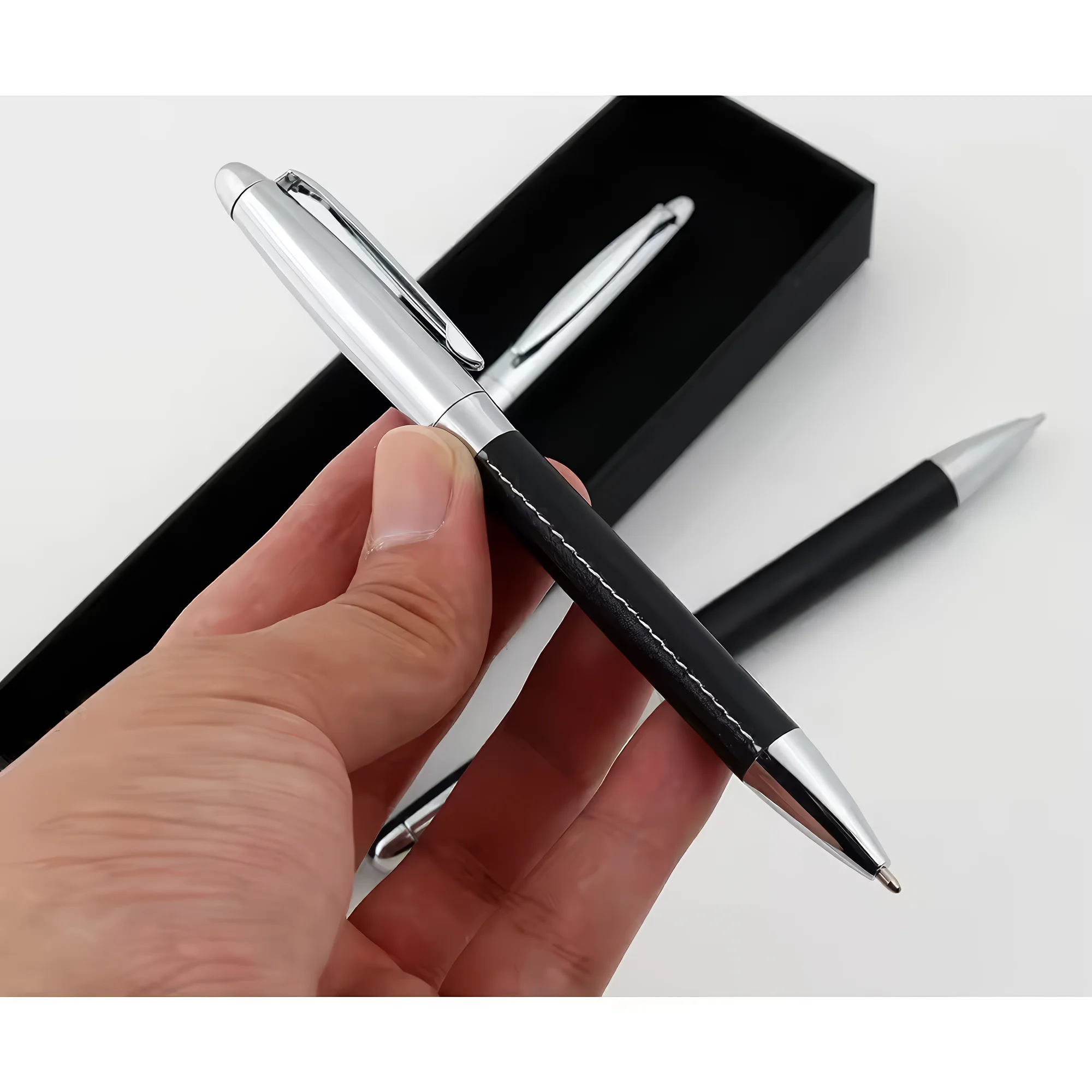 2024 Novelty Scandinavia Style Business Logo Custom Metal Ballpoint Pen, Promotional Gifts Leather Pen for Advertising Education