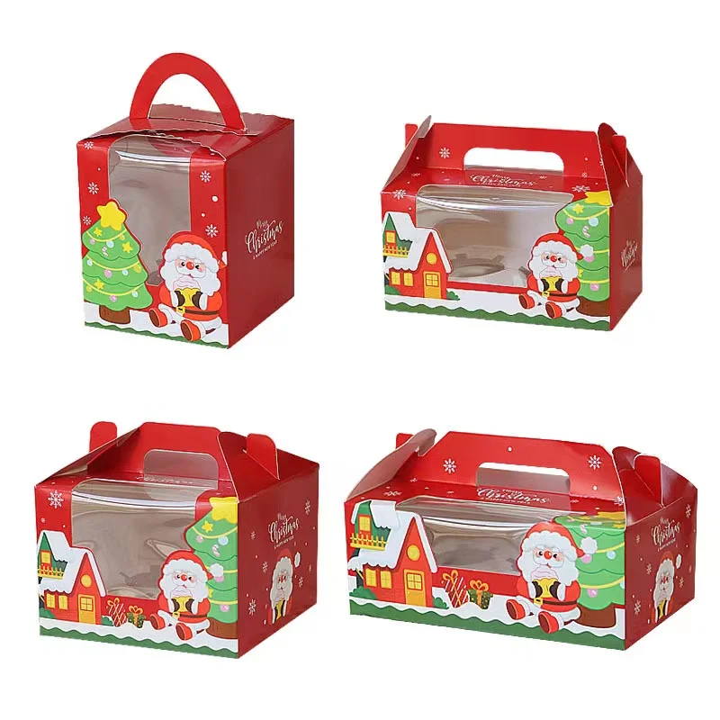 Wholesale Thick Packaging Paper Boxes 1 2 4 6 Pieces Christmas Paper House Gift Box Christmas Cupcake Packaging Box With Window