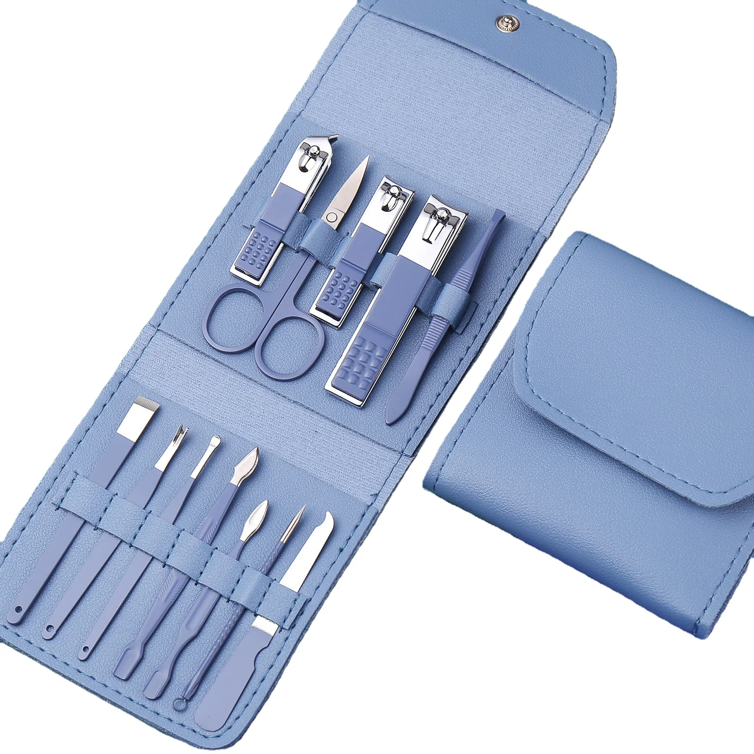 Professional Manicure Kit 12 16pcs Stainless Steel Nail Clippers Pedicure Sets Nail Care Tool Grooming Kit with Leather Bag Logo