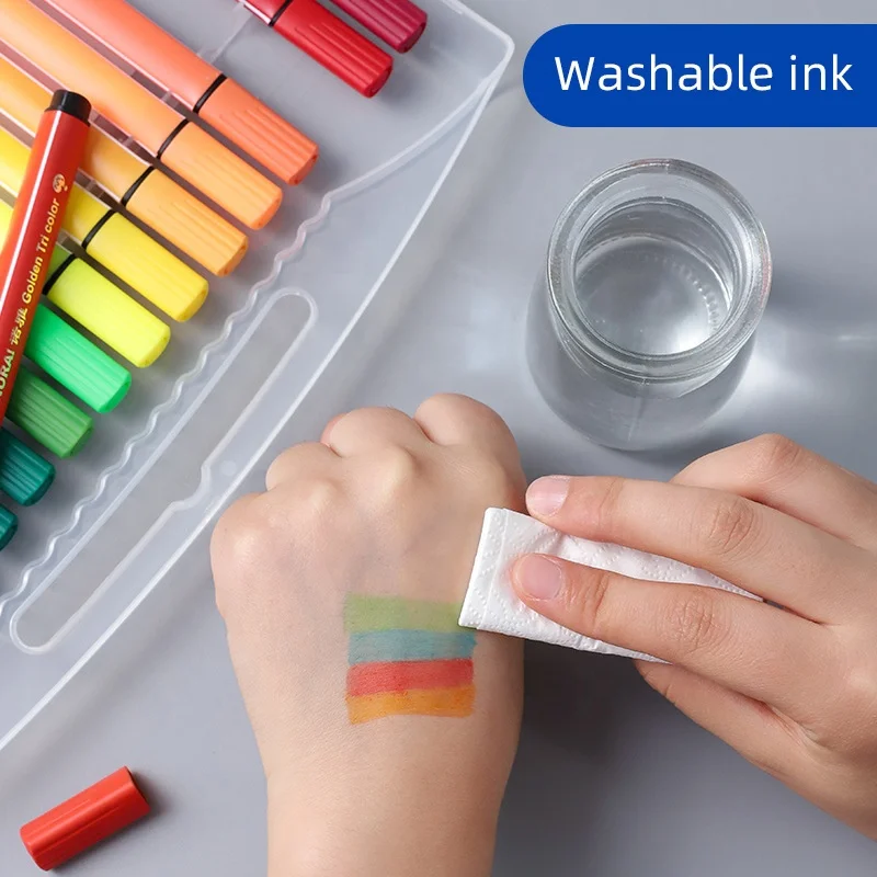 Triangular Watercolor Pen for Children Students Drawing Pen for Primary School Washable Pen Graffiti Marker Case