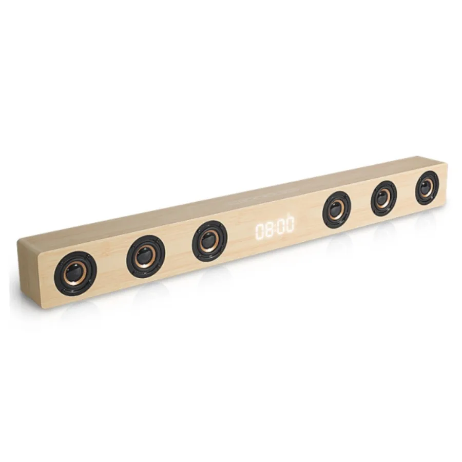 High Quality Powerful 30W Wooden Soundbar Bass Home Theater Wireless Bluetooths Speaker With Remote Control Alarm Clock