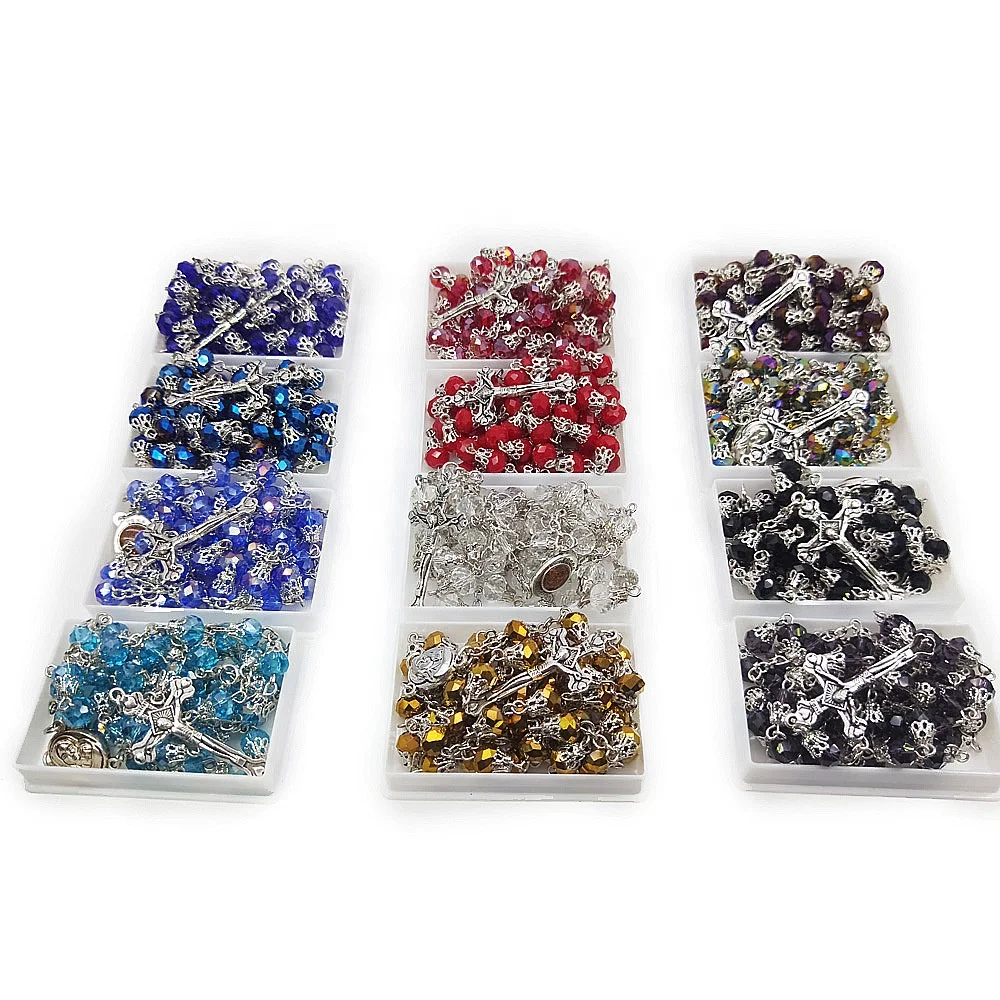 Baptism Beads Crystal Rosary Holy Cross Necklace Colors Prayer Beads Catholic Church Reilgious Promotion Gift