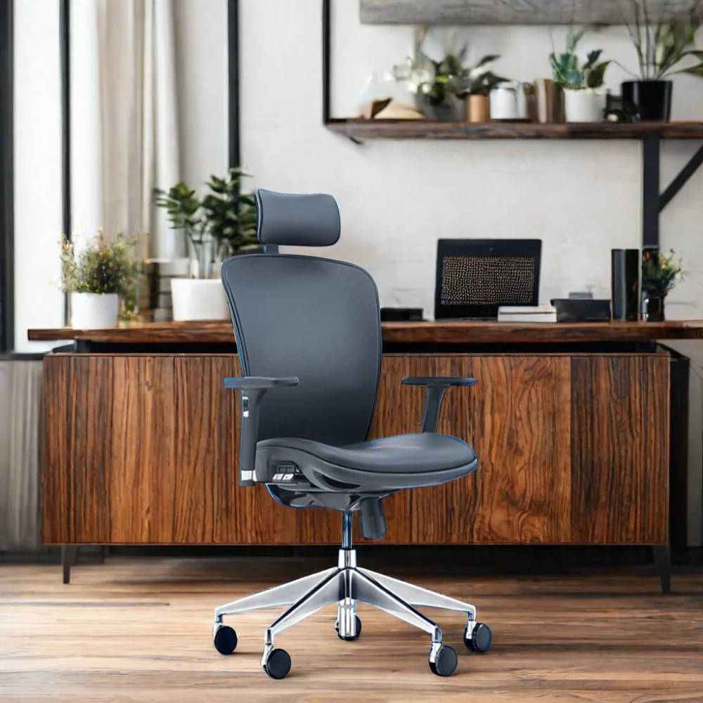 Modern Design Genuine Leather Office Chair with Adjustable Headrest For Manager