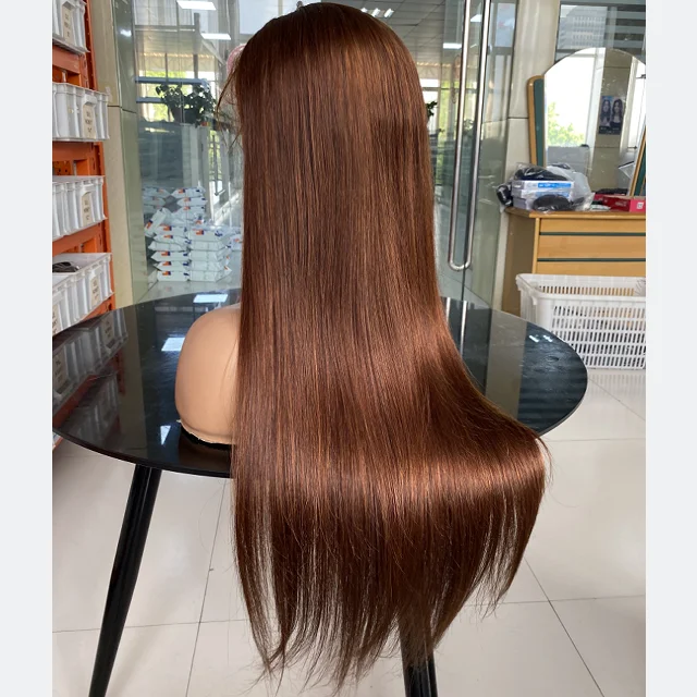 Chocolate brown color 100% human hair wigs for Black women, good quality straight Brazilian wig human hair virgin lace front wig