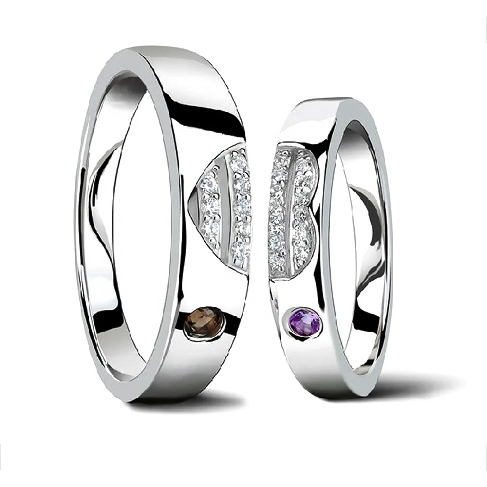 Fresh Heart Half Design Silver Couple Asian Wedding Rings