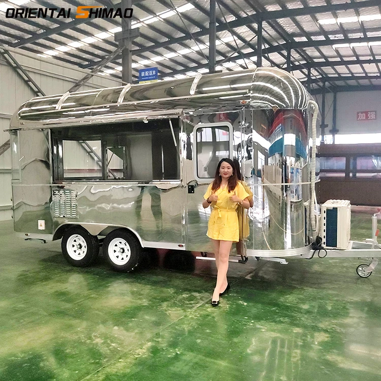 Уличный зеркальный прицеп из нержавеющей стали Airstream для продажи мороженого и напитков