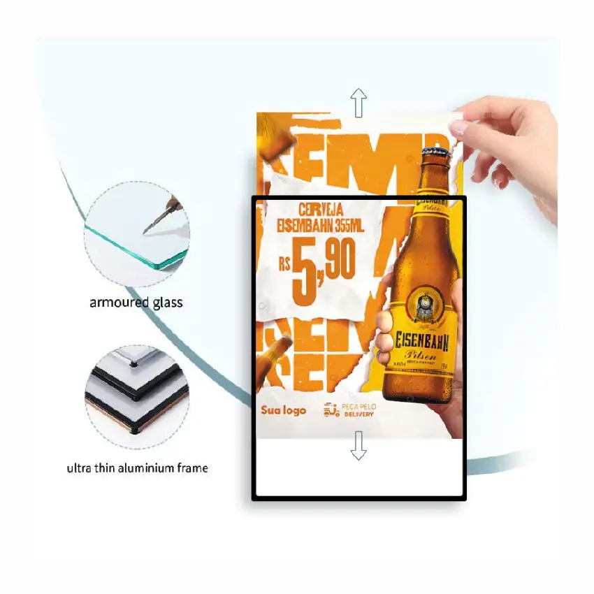 Wholesale Slim Advertising A1 A2 A3 A4 Photo Display Tempered Glass Lightbox LED Menu Poster Slim LED Light Box