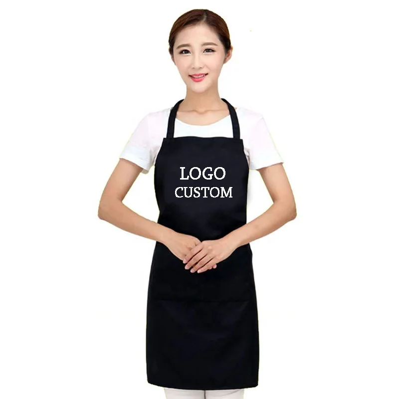 Cheap Promotion Custom Logo Polyester Cotton Kitchen Cooking Apron with Pockets