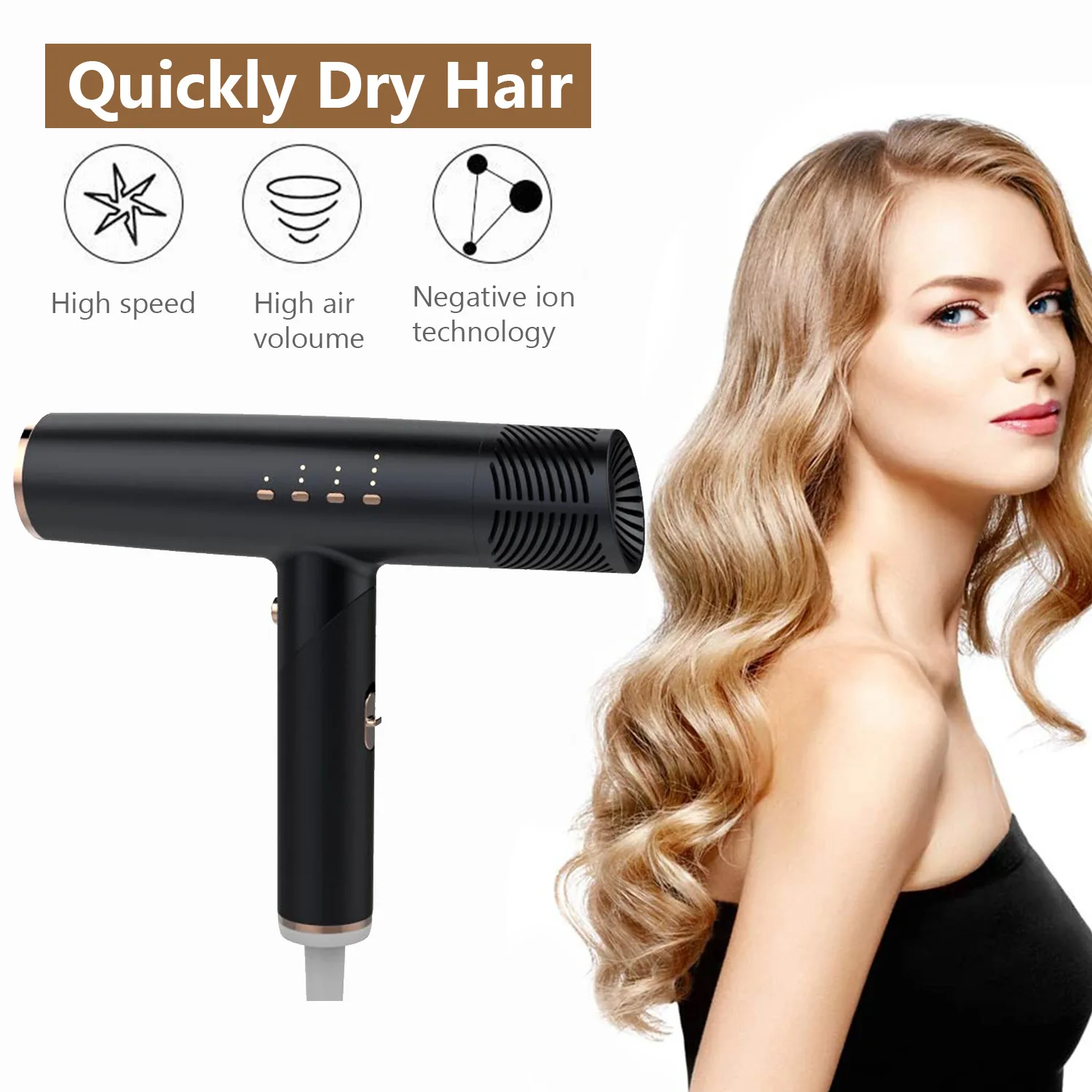 T-shape Hair Dryer High Power Negative Ionic Silent Blow Dryer Hot Cold Replace Type Hair Care Electric Hair Dryer