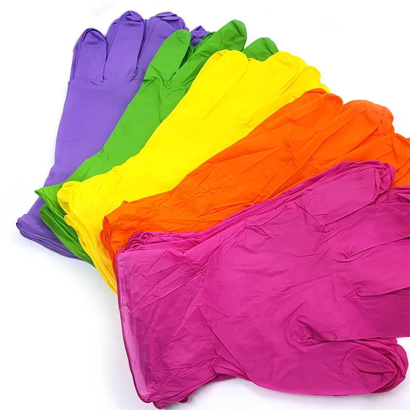 Hottest Selling Food Grade Multi-color Guantes Nitrile Disposable Gloves with Excellent Elasticity and Stretchability