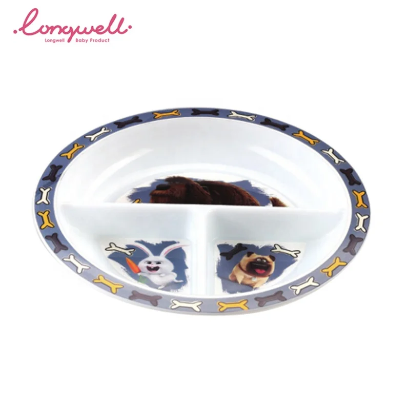 
Ningbo Longwell Custom Three Grid Eating Lunch Kids Home Cute Animal Printed PP Plates ODM Dish BPA Free Plastic Baby Food Plate 