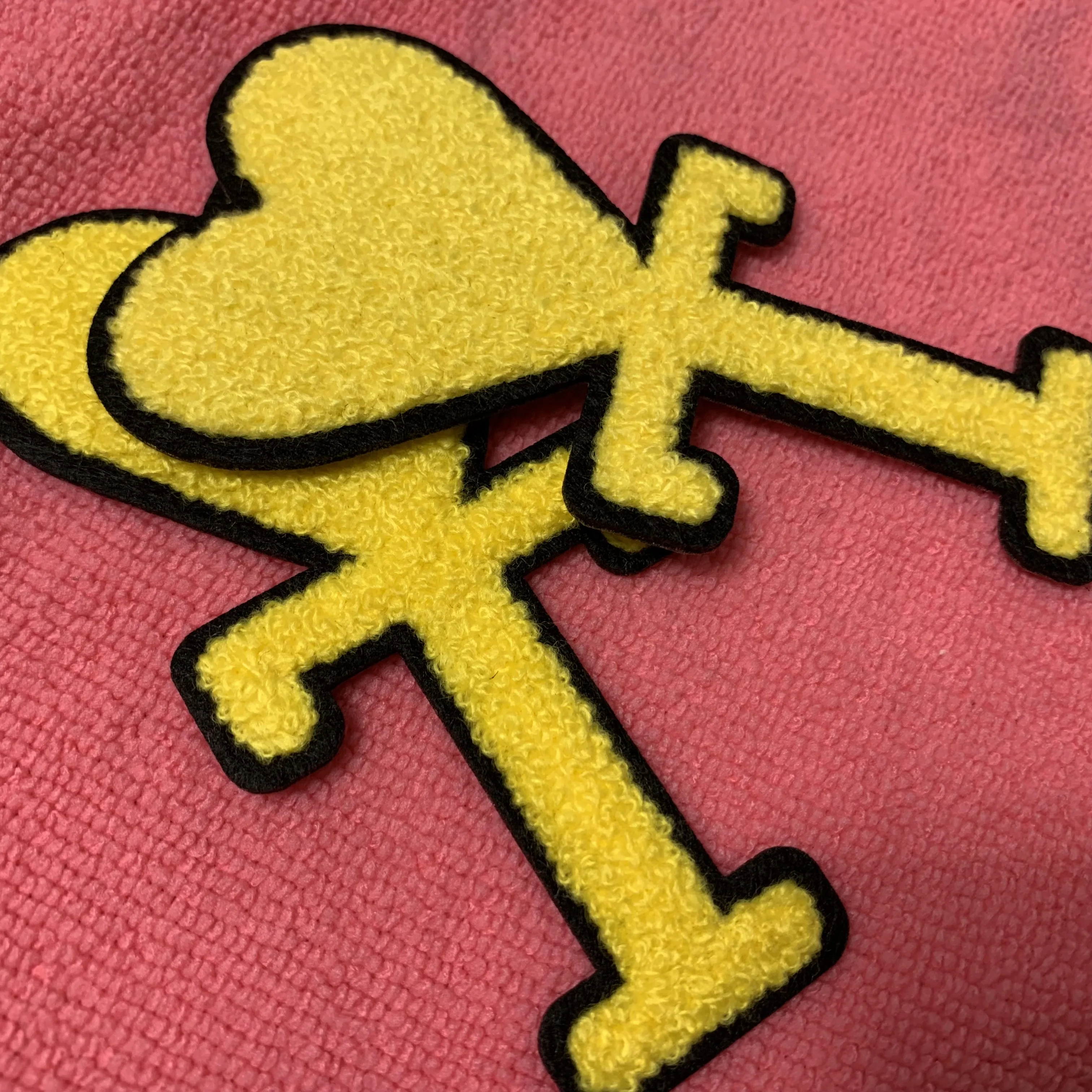 Fast delivery brand logo iron on chenille embroidery patch,laser cut fluffy towel embroidery logo emblem for hoodies