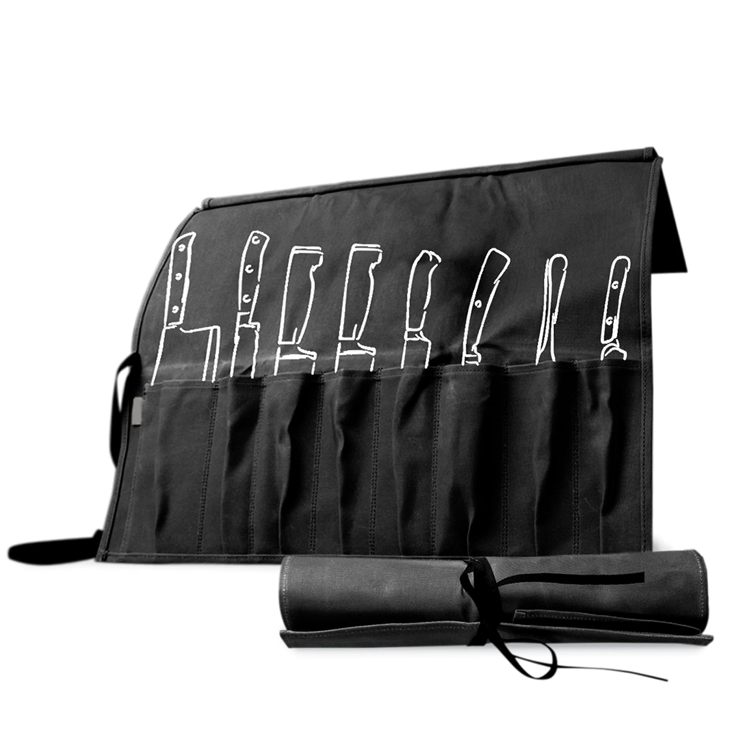 Factory Custom 8 Pocket Knife Roll Bag Waxed Canvas Carrying Case for Kitchen Knives Tools Secure Storage Pouch