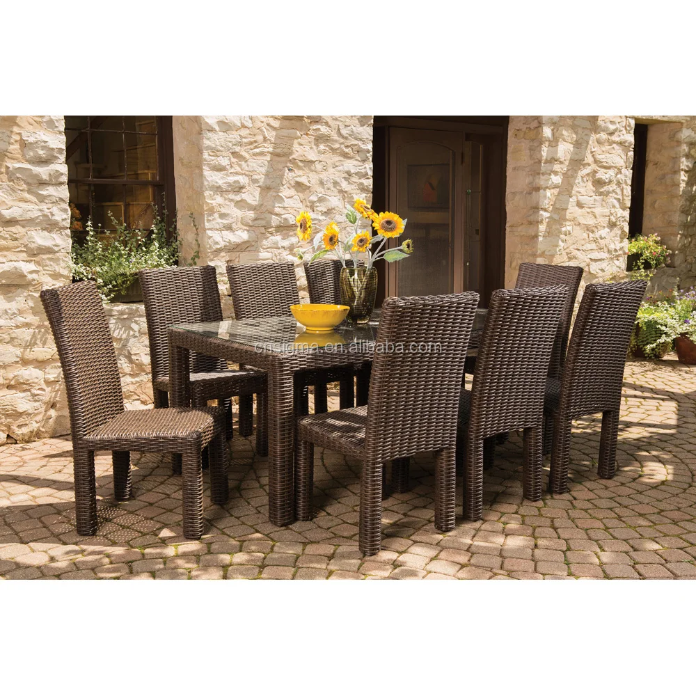 Modern long table rattan outdoor dining table garden patio dining room set furniture