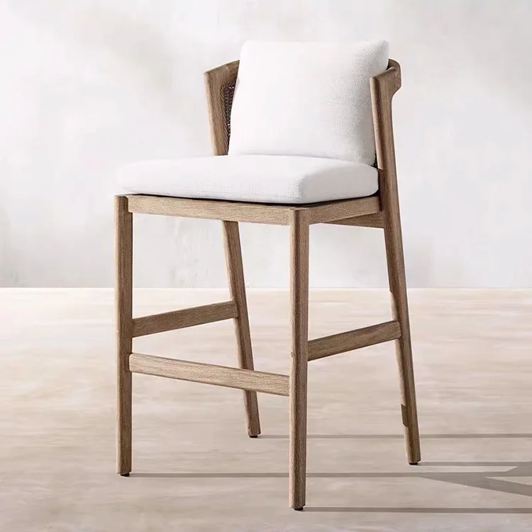 Nordic High End Teak Wooden Kitchen Counter Bar Stool Outdoor Patio Garden Bar Table and Chairs Set