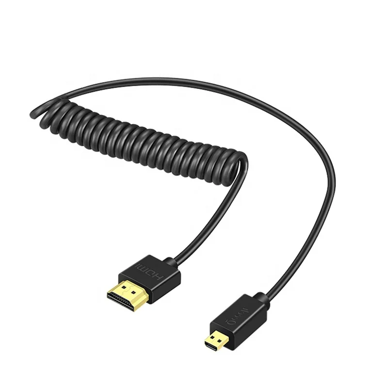 SLR Camera Slim HDMI 2.0 4K Spring Cable Retractable Atomos hdmi to Mini Micro Spiral 1.2m 1.5m 2m 3m