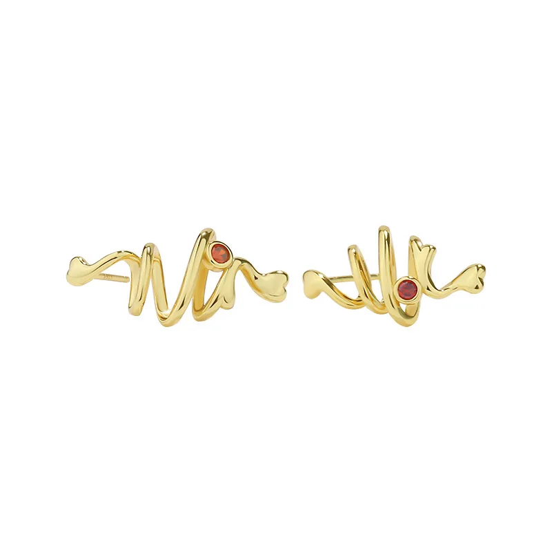 18K Gold Plated S925 Sterling Silver Geometric Curve Stud