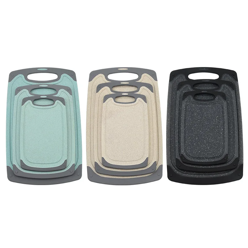 Kingwise Kitchen 3 Pcs PP Cutting Fruit Meat Chopping Board Wheat Straw Cutting Board Sets with Juice Grooves