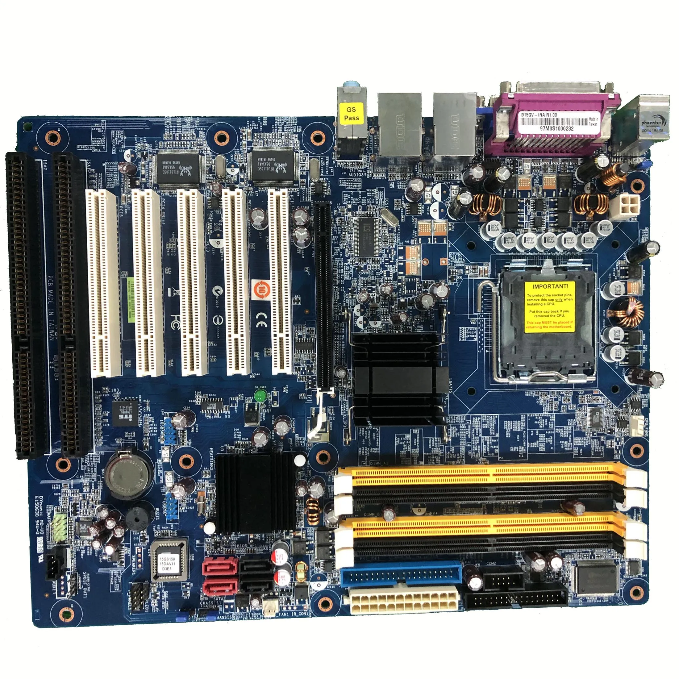 I915GV-INA with  2 ISA slot  5 PCI slot ATX industrial motherboard  LGA 775 socket  2 Gbe LAN  winxp win2000 win7 system