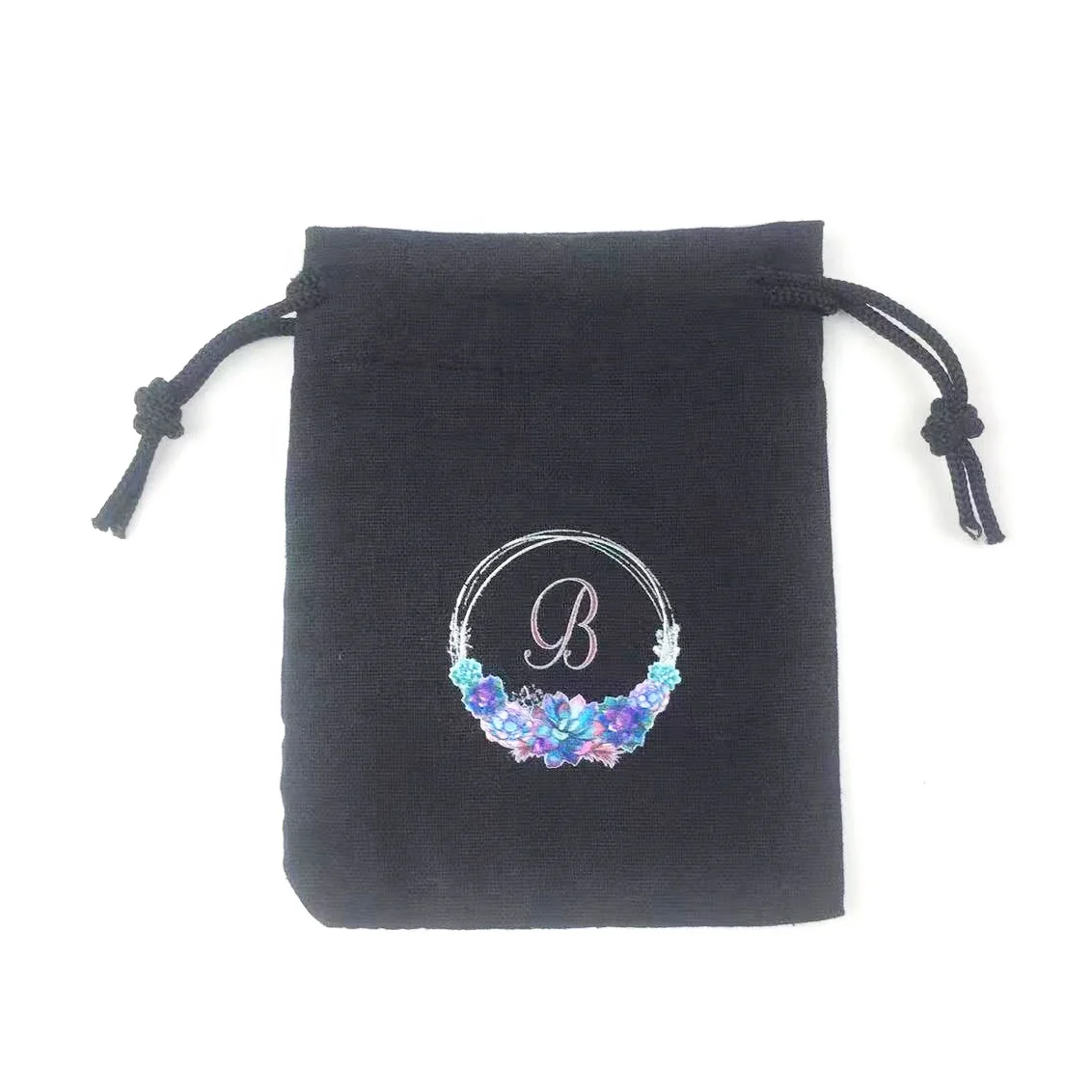 Cheap Price Black Organic Cotton Bags Custom Logo Muslin Drawstring Gift Bag Jewelry Pouch