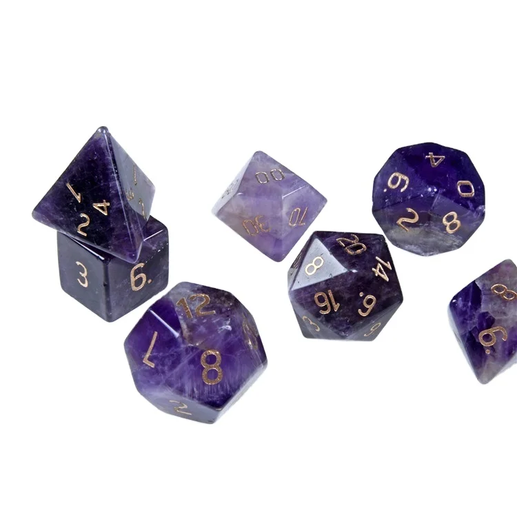  Гравированные Аметистовые кости подземелья драконы DND ролевая игра 7 шт. PRG фиолетовый драгоценный камень набор