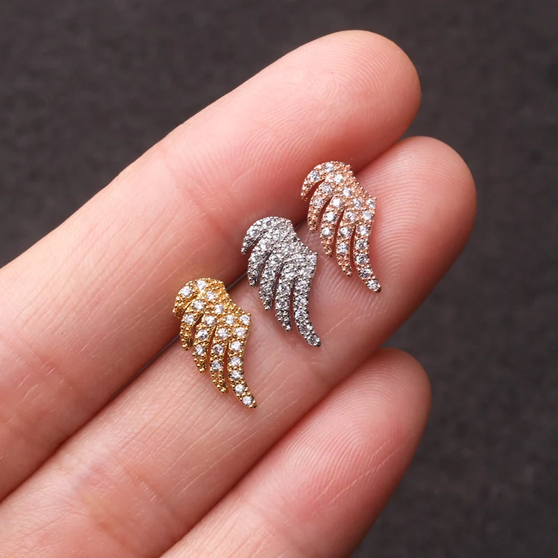 50pcs/lot Rose Gold Silver Color Wing Leaf Star shape CZ Daith Tragus Cartilage Piercing Jewelry Stud Earring