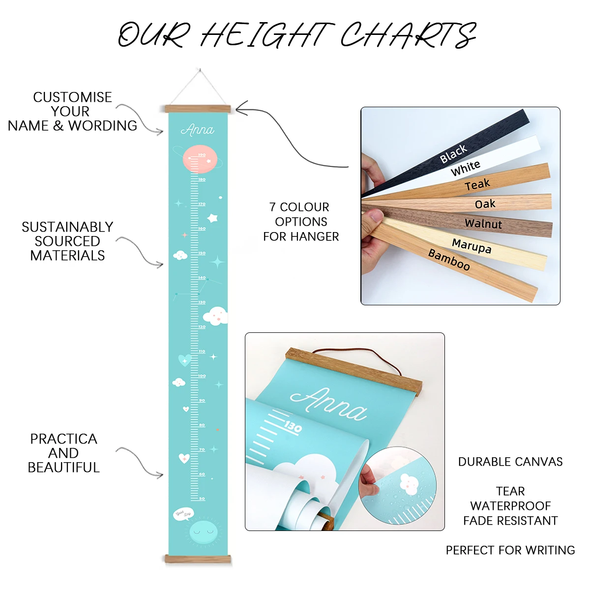 Personalized Space outerspace Growth Chart boy growth height chart rocket stars wall canvas ruler